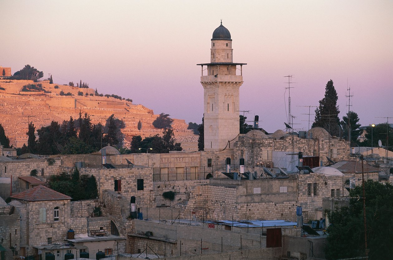 Udsigt over en minaret i det muslimske kvarter, Jerusalem (foto) af Unbekannt Unbekannt