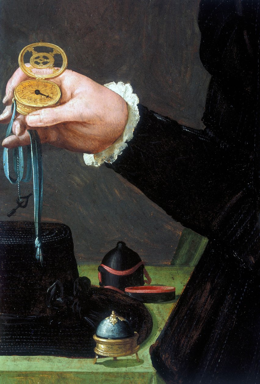 Ure, håndled, analog detalje fra et portræt af en mand, der holder et ur, c 1558 af Unbekannt Unbekannt