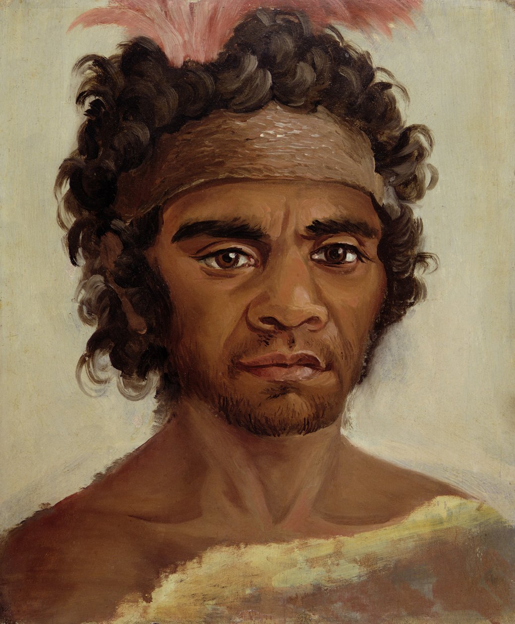 En af New South Wales aboriginerne blev venner med guvernør Macquarie, 1811-21 panel af Lieutenant George Austin Woods