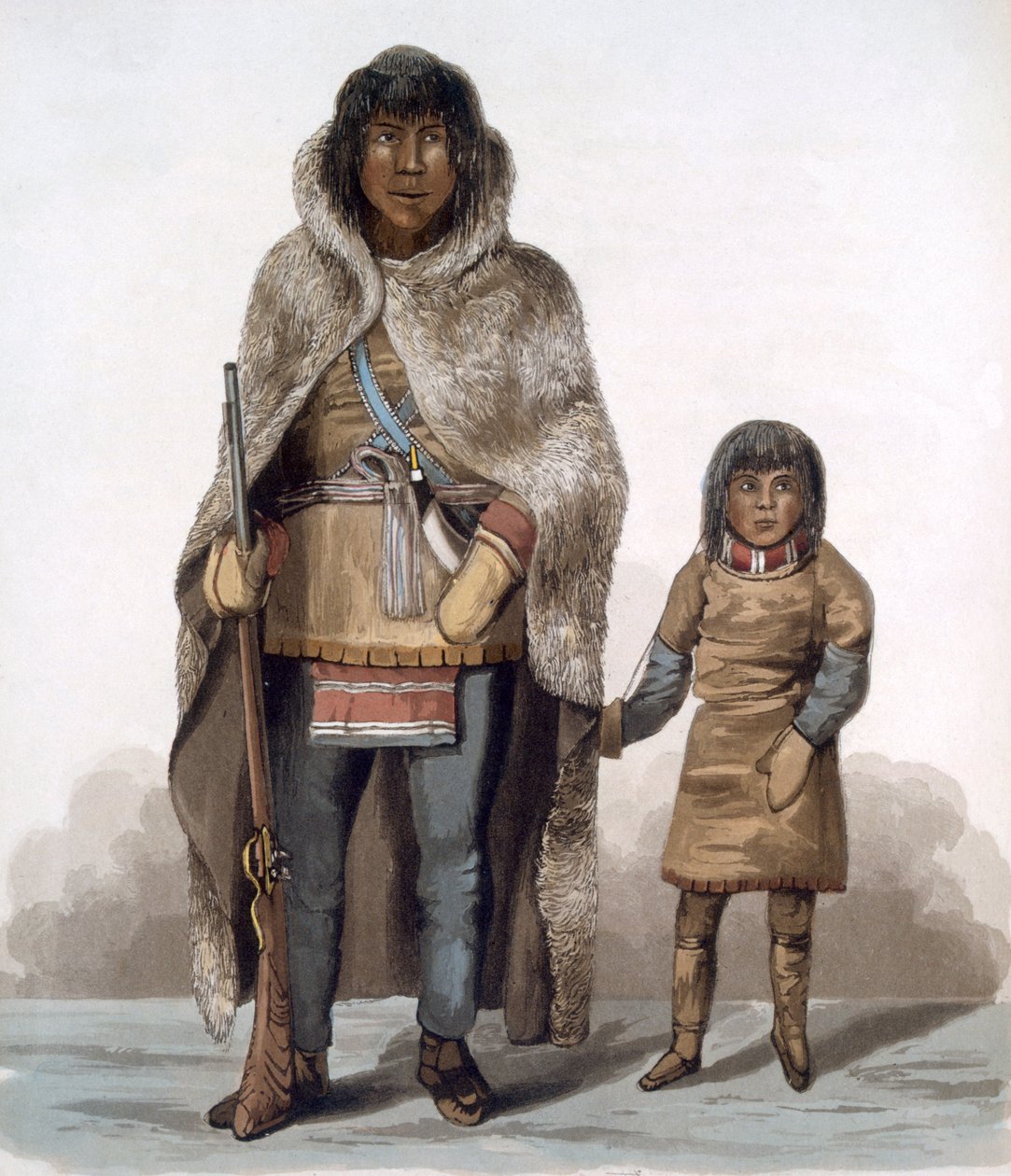 Portræt af Akaicho og hans søn, 1824 af Lieutenant Hood
