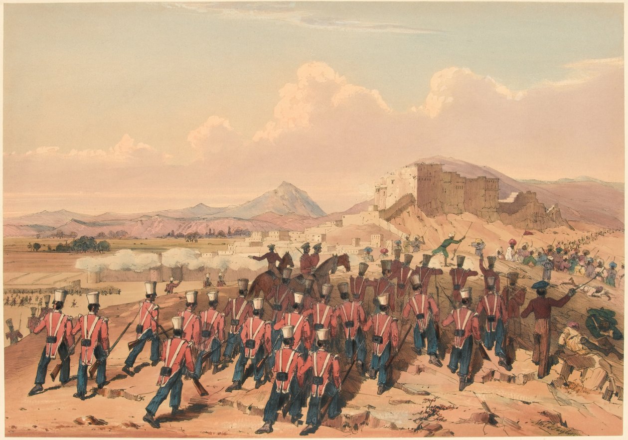 Storming af Khelat. [The 17th Regt] Taking the Heights (farve litho) af Lieutenant Thomas (after) Wingate