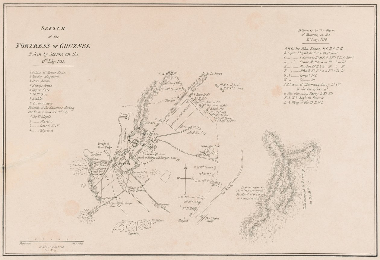 ? Sketch of the Fortress of Ghuznee. Taken by Storm on the 23rd July 1839? Dani af Lieutenant Thomas Wingate