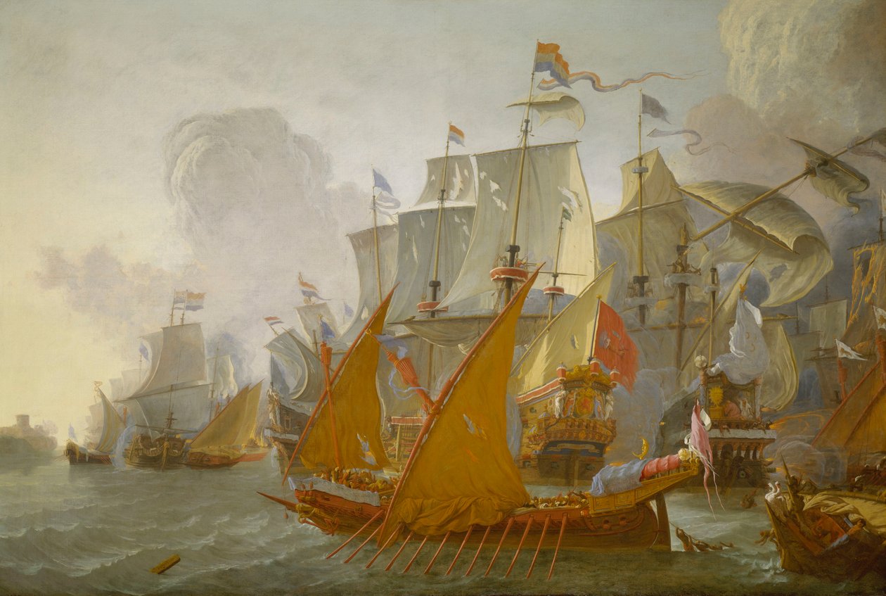 Kamp mellem den hollandske flåde og barbariske pirater, ca. 1670 (oliemaleri) af Lieve Verschuier