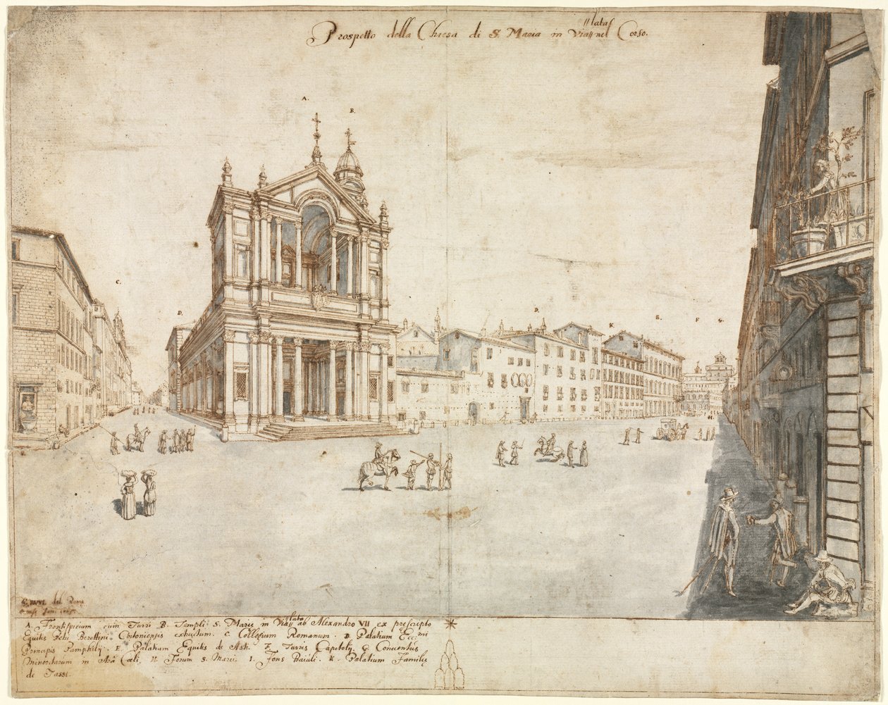 Atten udsigter over Rom: Santa Maria i Via Lata af Lievin Cruyl