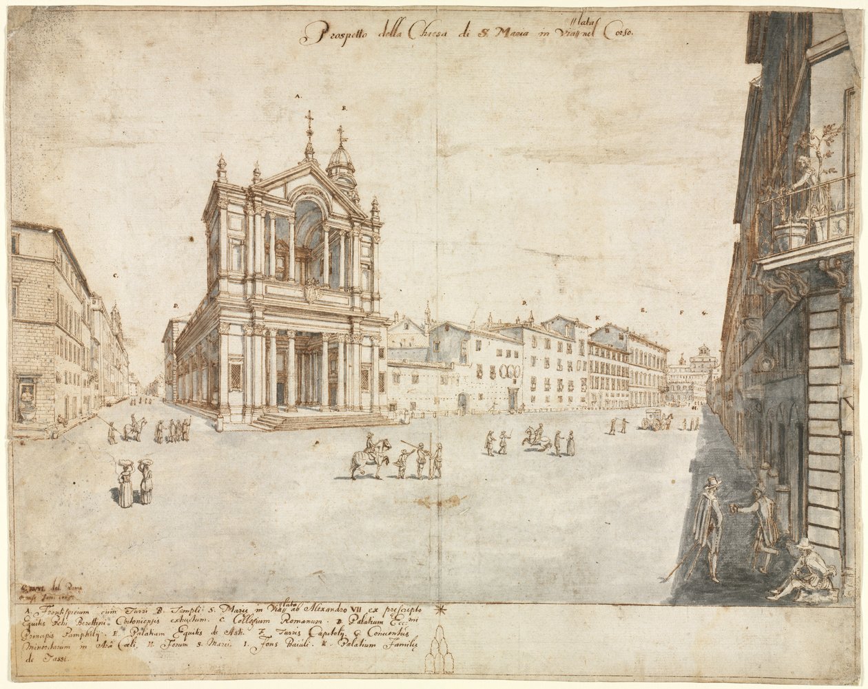 Atten udsigter over Rom: Santa Maria i Via Lata, 1665. af Lievin Cruyl