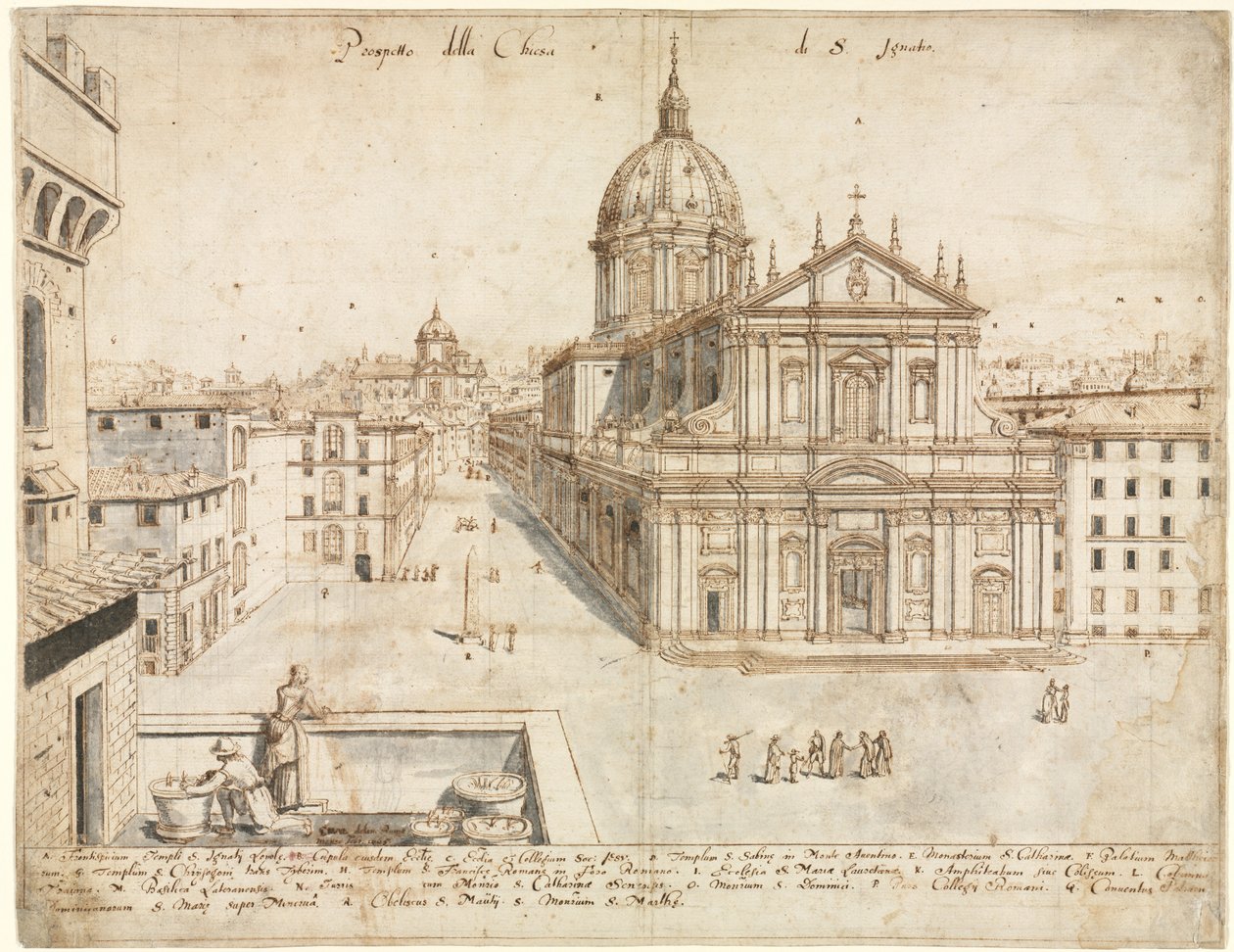 Atten udsigter over Rom: SantIgnazio-kirken, 1665. af Lievin Cruyl