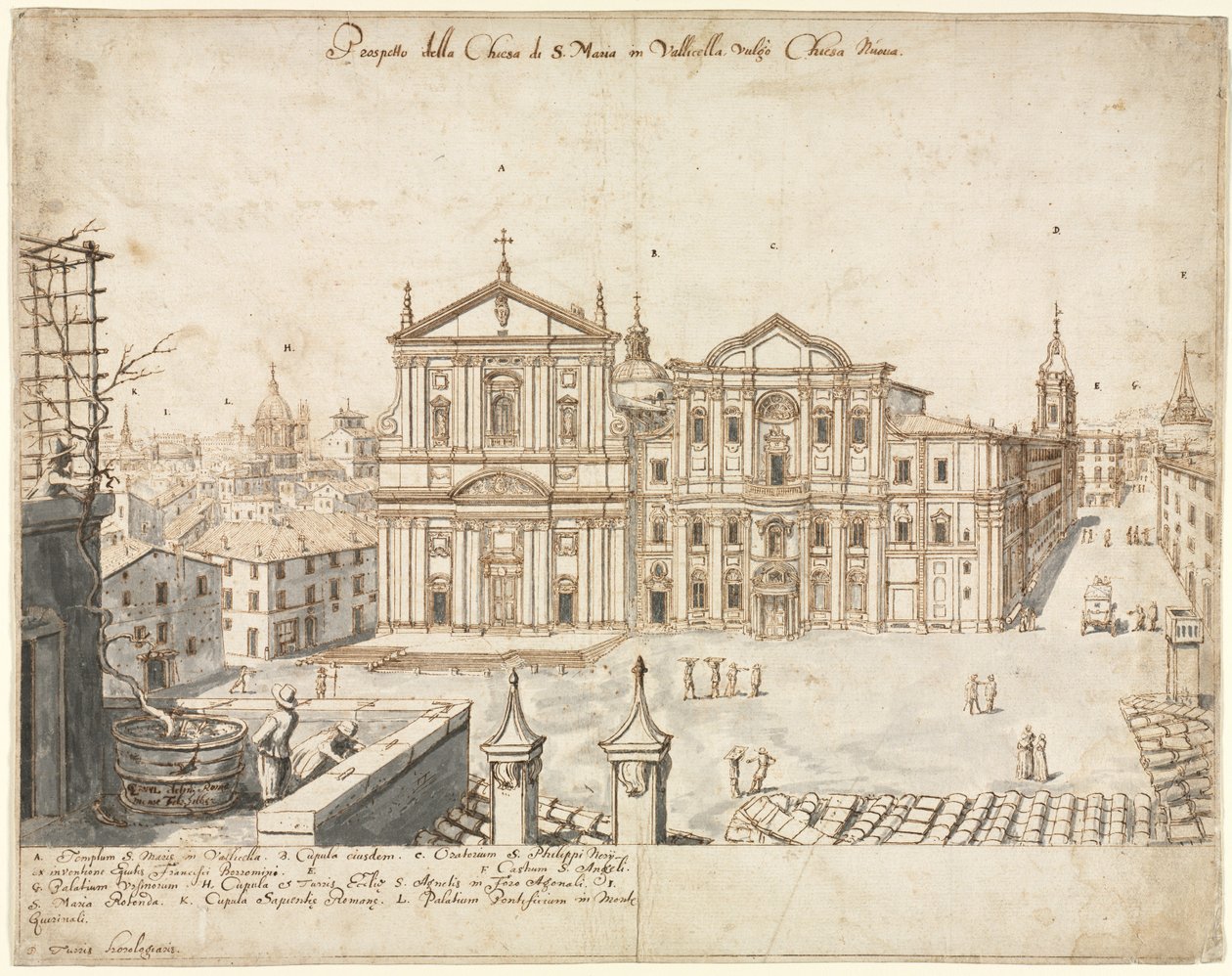 Atten udsigter over Rom: Santa Maria-kirken i Vallicella, 1665. af Lievin Cruyl