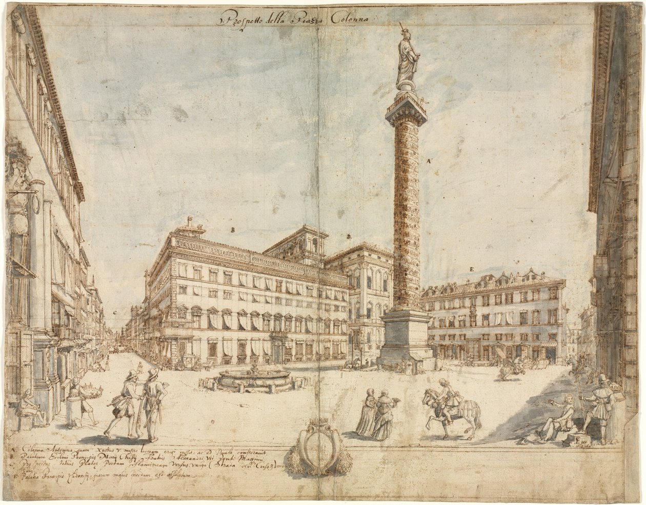 Atten udsigter over Rom: Piazza Colonna af Lievin Cruyl