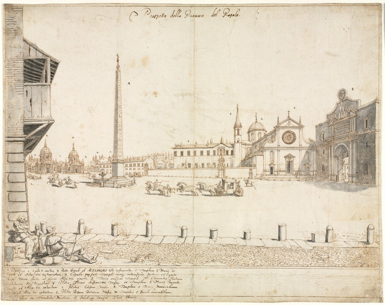 Atten udsigter over Rom: Piazza del Popolo (recto) af Lievin Cruyl