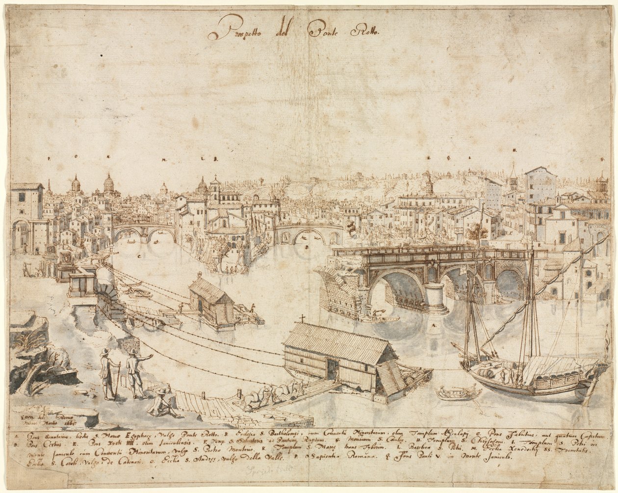 Atten udsigter over Rom: Ponte Rotto af Lievin Cruyl