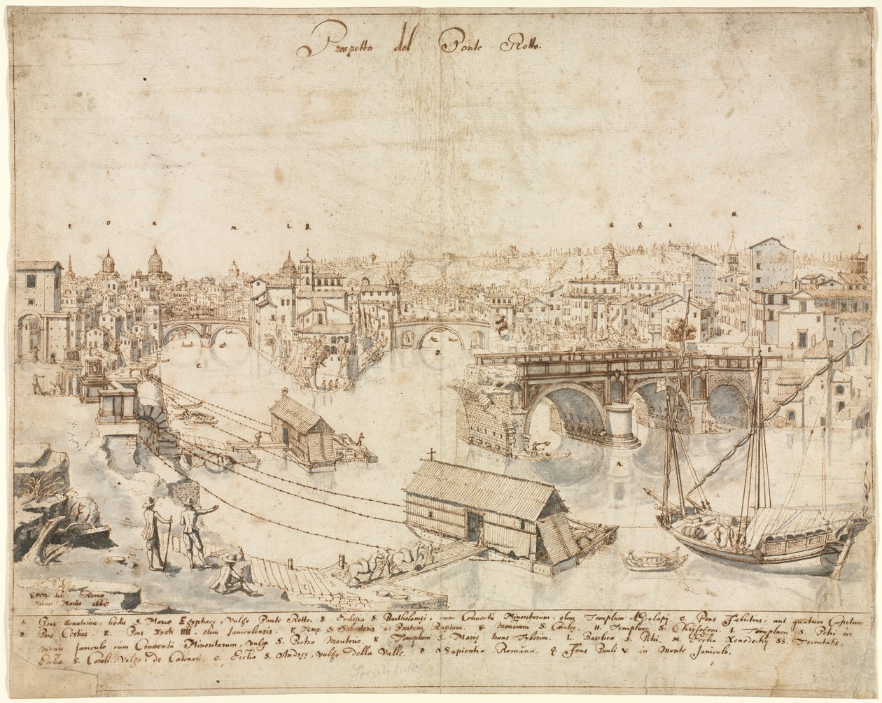 Atten udsigter over Rom: Ponte Rotto, 1665. af Lievin Cruyl