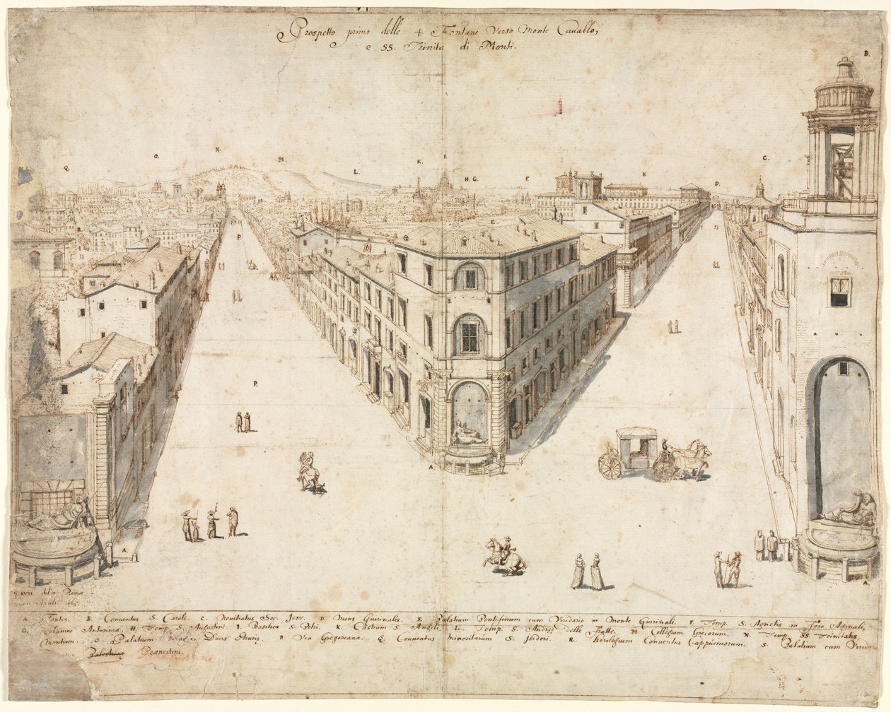 Atten udsigter over Rom: Quattro Fontane ser mod Monte Cavallo af Lievin Cruyl