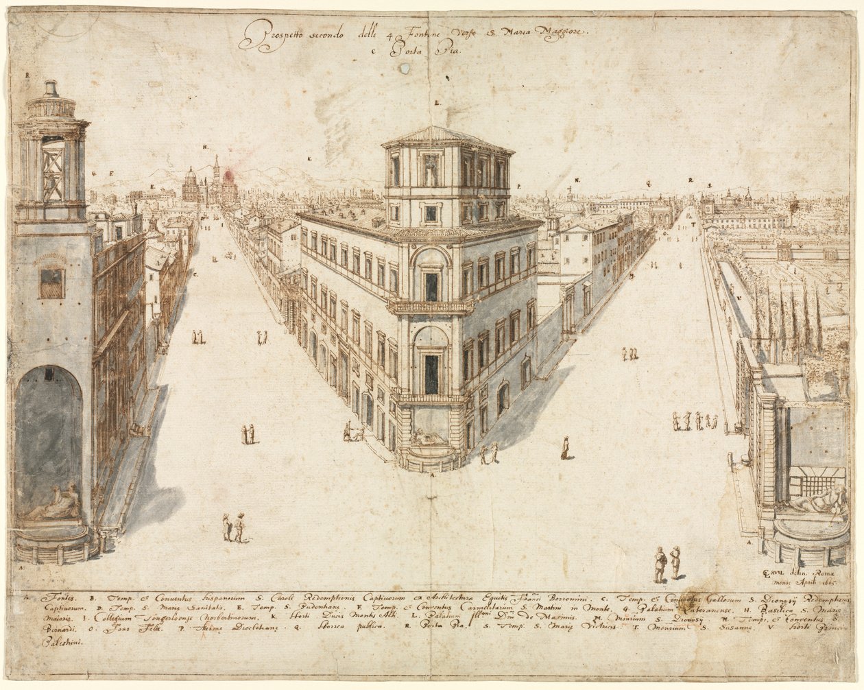 Atten udsigter over Rom: Quattro Fontane ser mod Santa Maria Maggiore af Lievin Cruyl