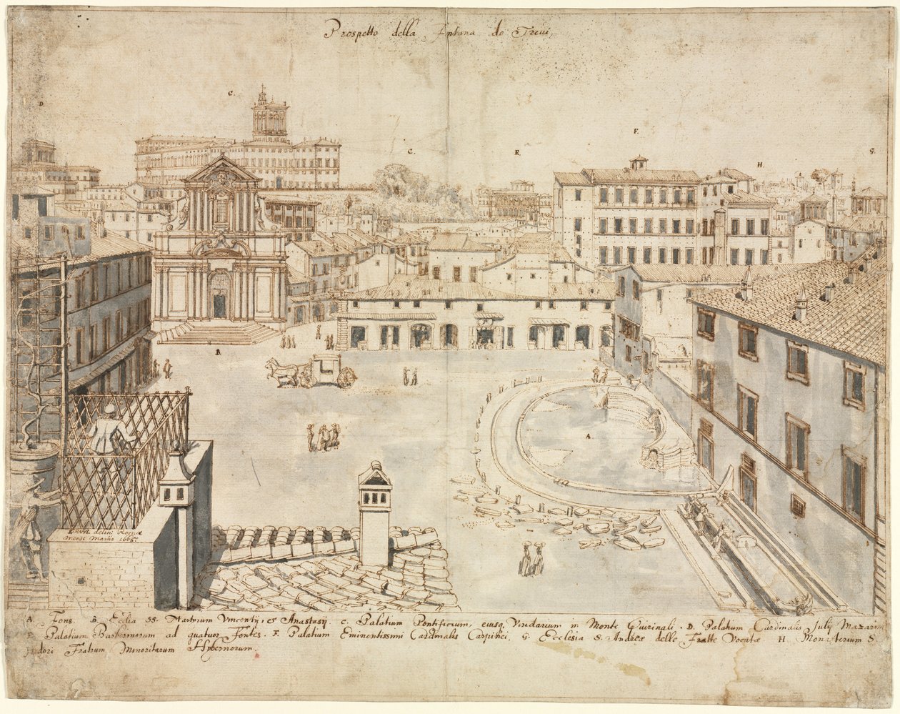 Atten udsigter over Rom: Trevifontænen, 1665. af Lievin Cruyl
