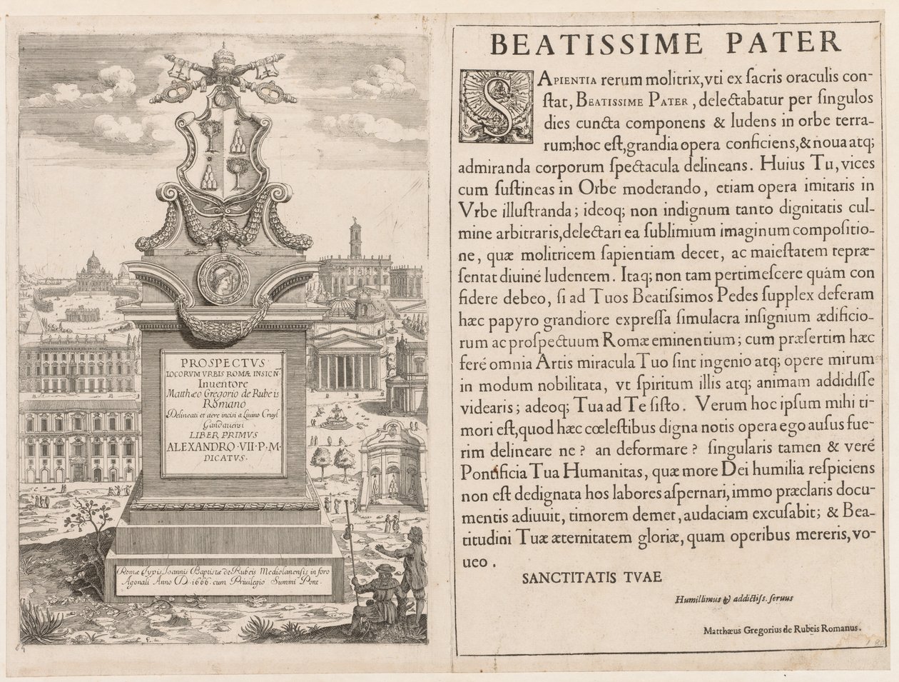 Frontispice fra Prospectus Lourum Urbis Romae Insign[ium], 1666. af Lievin Cruyl