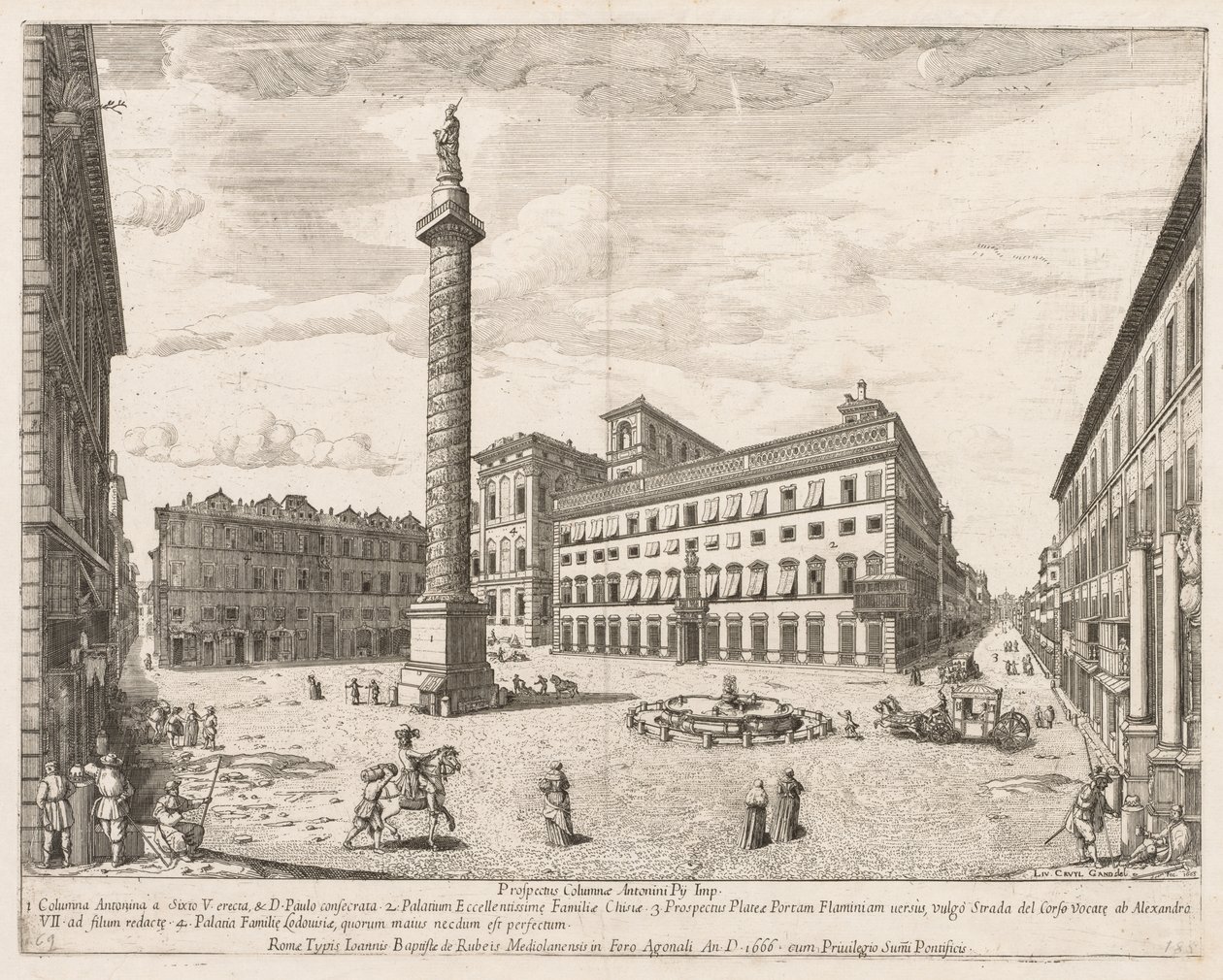 Piazza Colonna fra "View of the Landmarks of the City of Rome" af Lievin Cruyl