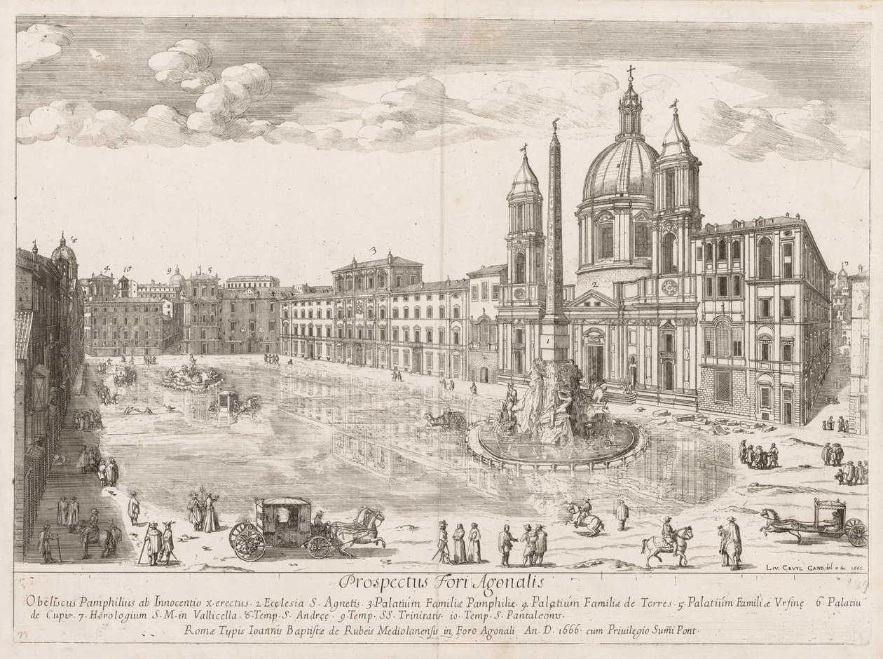 Piazza Navona fra prospektet i Lourum i Rom, 1666. af Lievin Cruyl