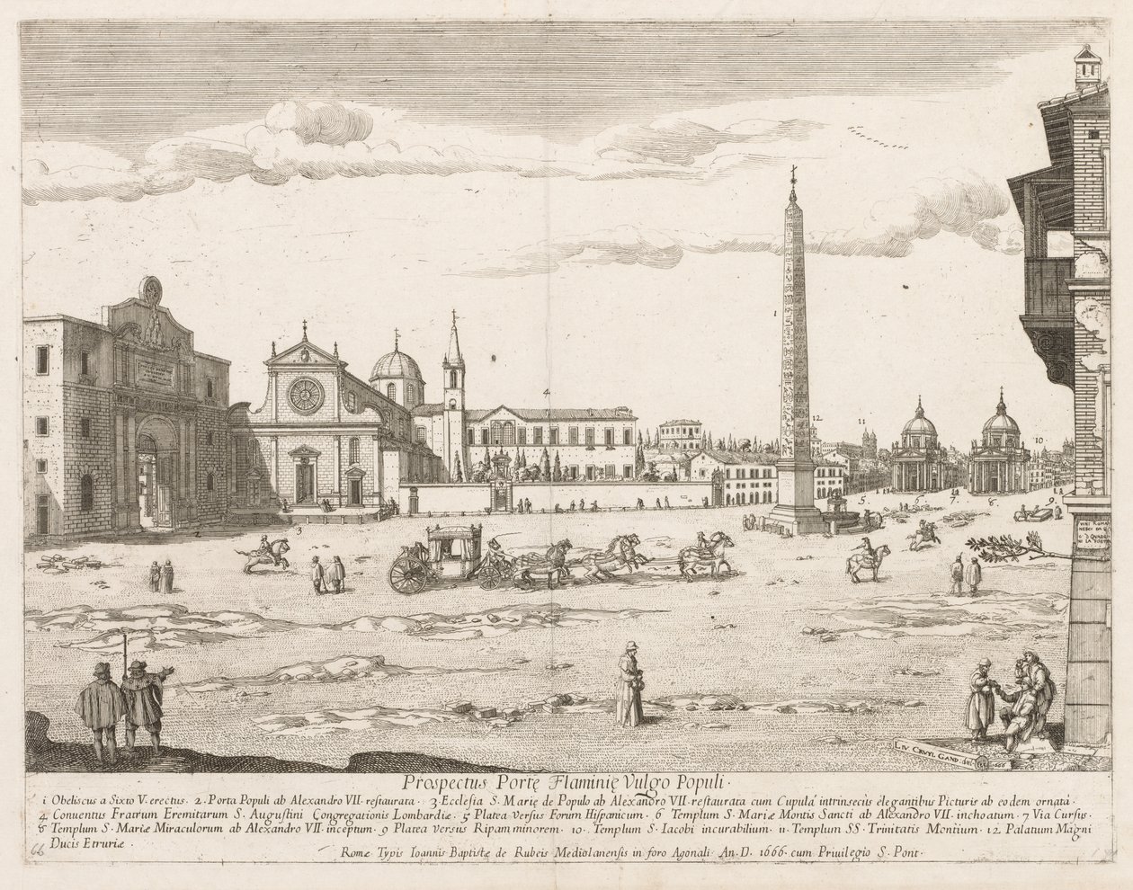 Piazza del Popolo fra "Udsigt over vartegnene i byen Rom" af Lievin Cruyl