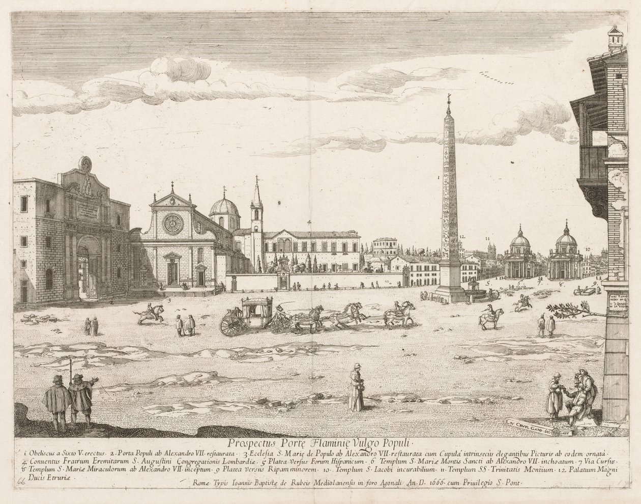 Piazza del Popolo fra prospektet i Lourum i byen Rom, 1666. af Lievin Cruyl