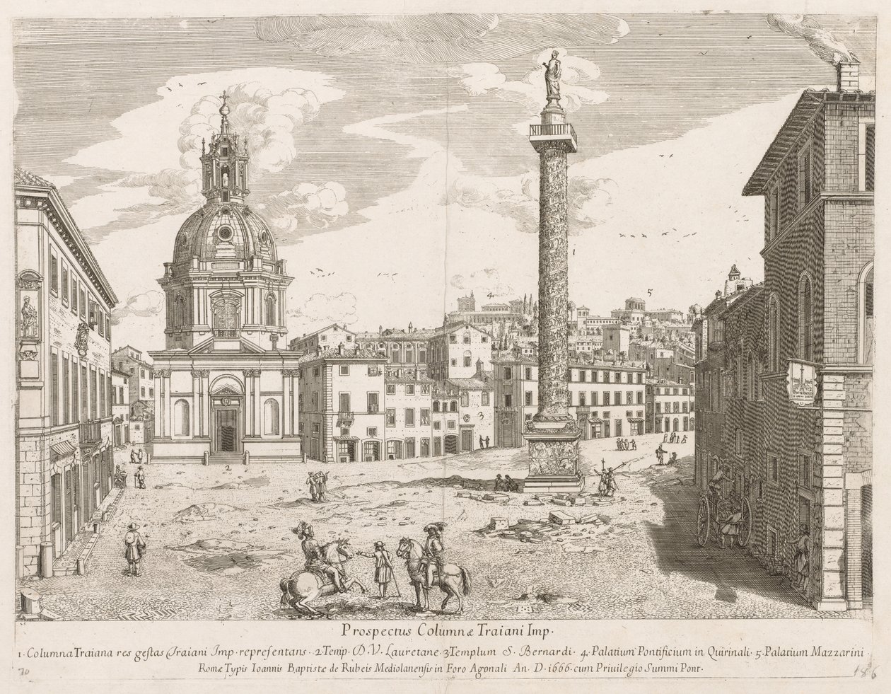 Trajans-søjlen fra Prospectus Lourum Urbis Romae Insignium, 1666 af Lievin Cruyl