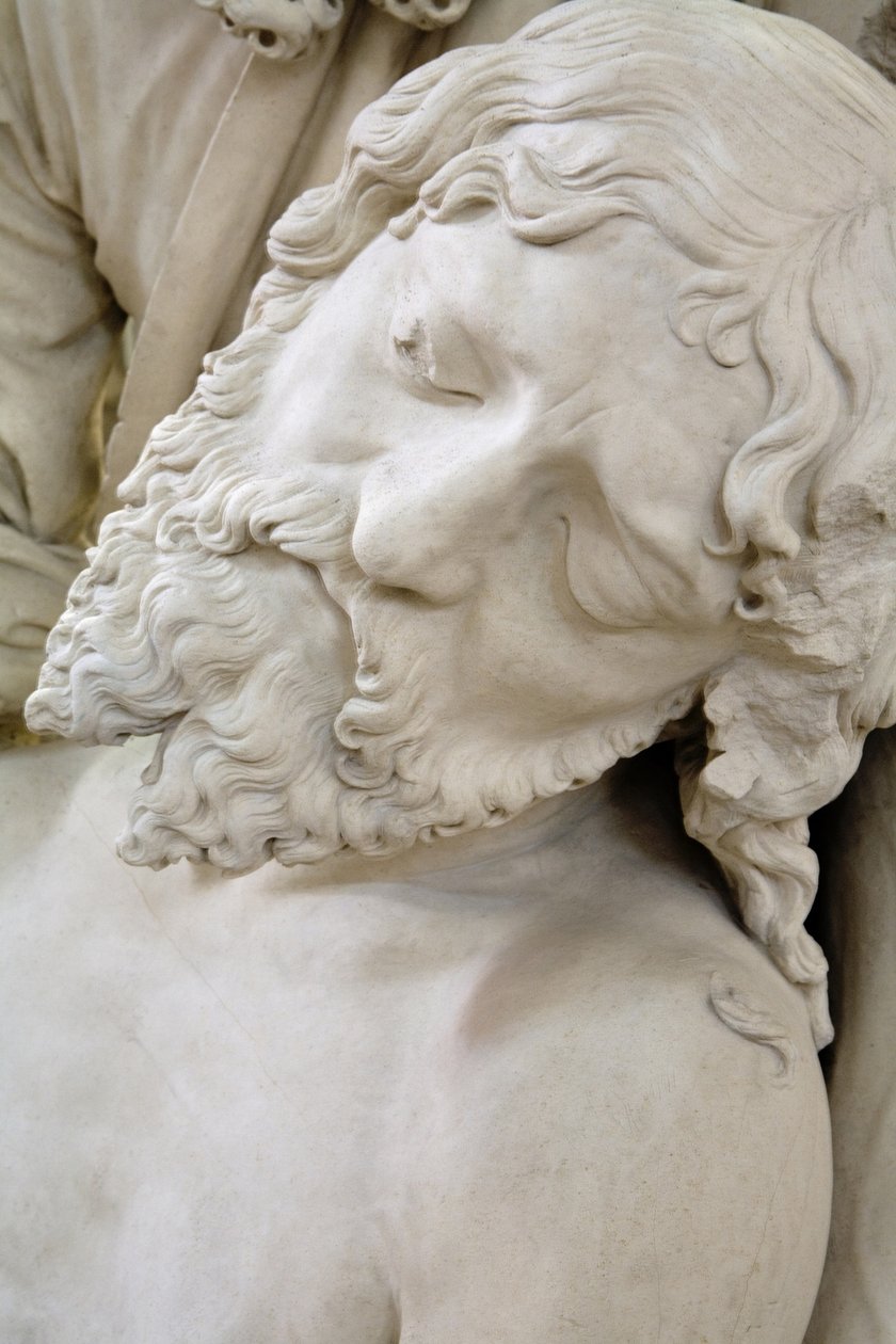 Gravlæggelsen og Jomfruens besvimelse, detalje: Jesushoved af Ligier Richier