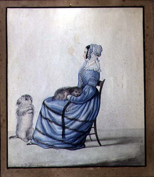 Portræt af Marianne Cartwright med sine hunde af Lili Cartwright