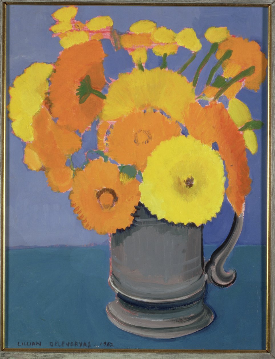 Orange blomster i en kar af Lillian Delevoryas