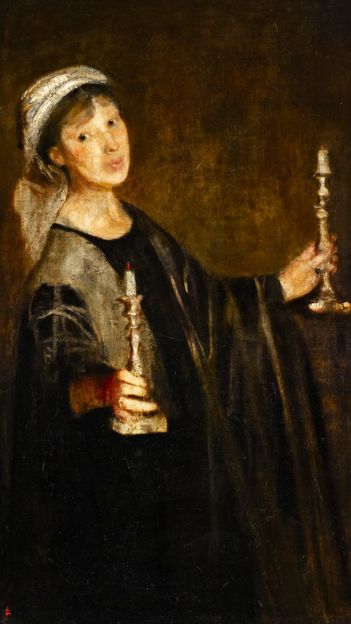 Selvportræt med stearinlys, ca. 1906 (olie på lærred) af Lily Delissa Joseph