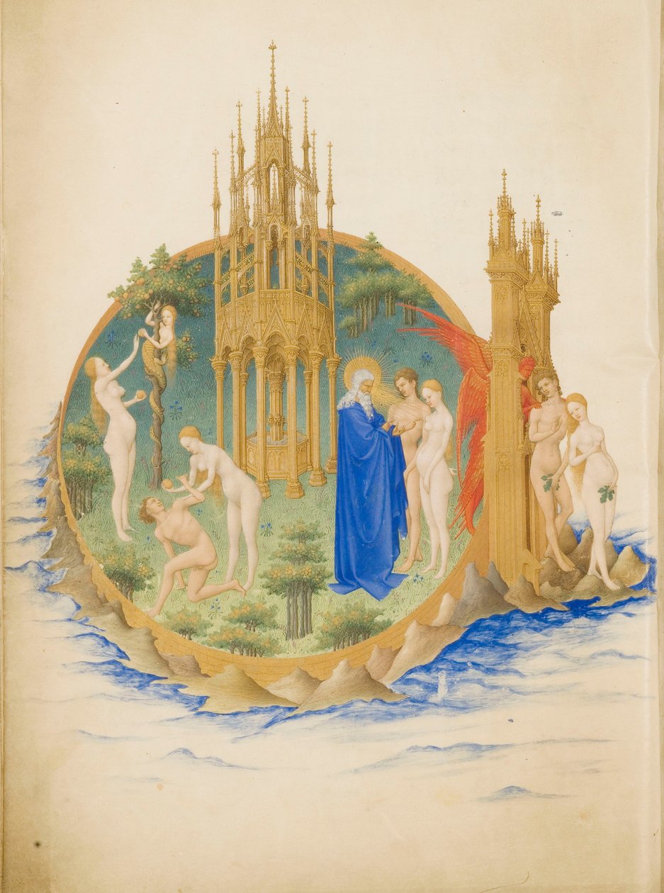 Très Riches Heures du Duc de Berry Folio 25, tilbage: Edens have af Limbourg Brothers