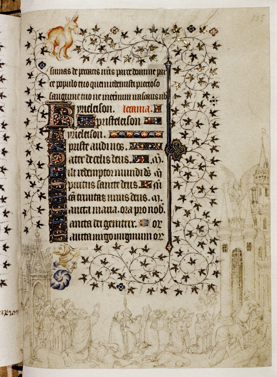Litani fra en tidebog: Gregor den Stores store procession til Rom mod pesten af Limbourg Brothers