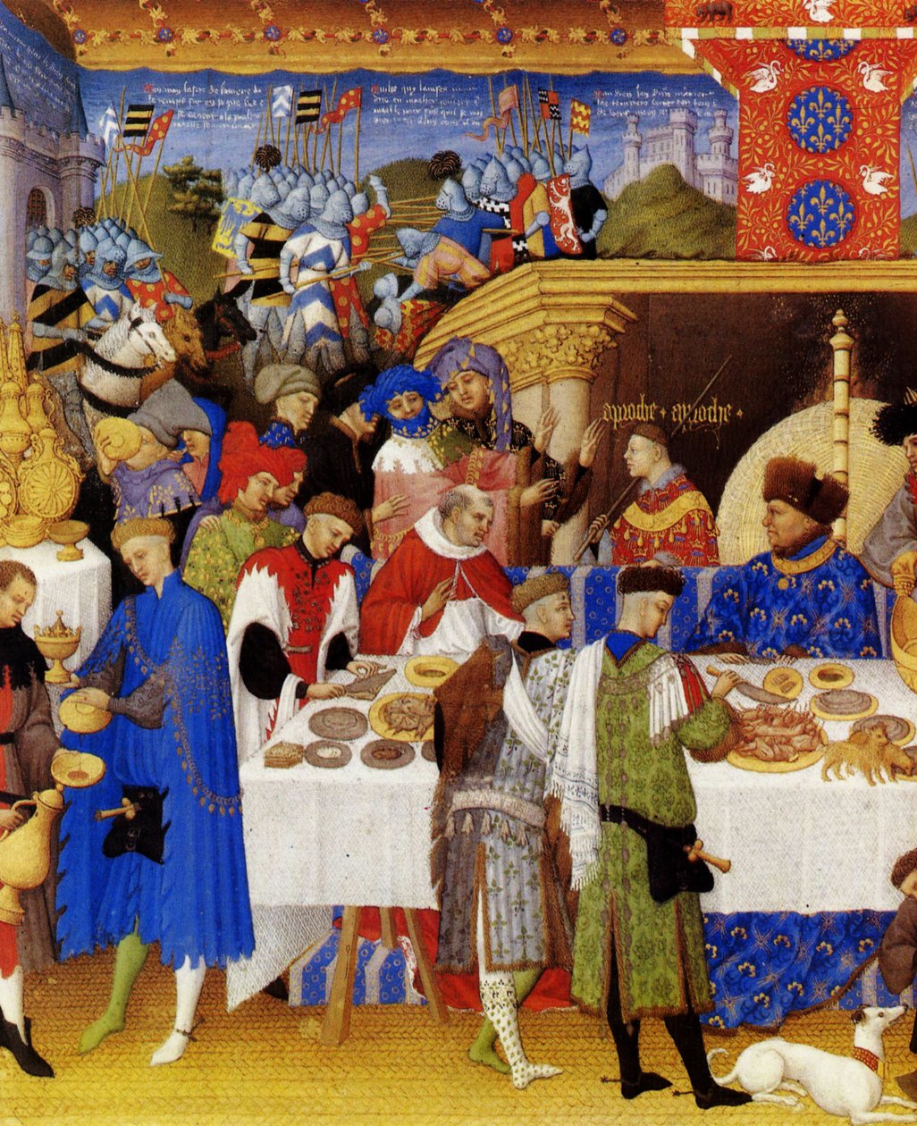 Très Riches Heures du Duc de Berry Folio 1, bagside: Januar af Limbourg Brothers