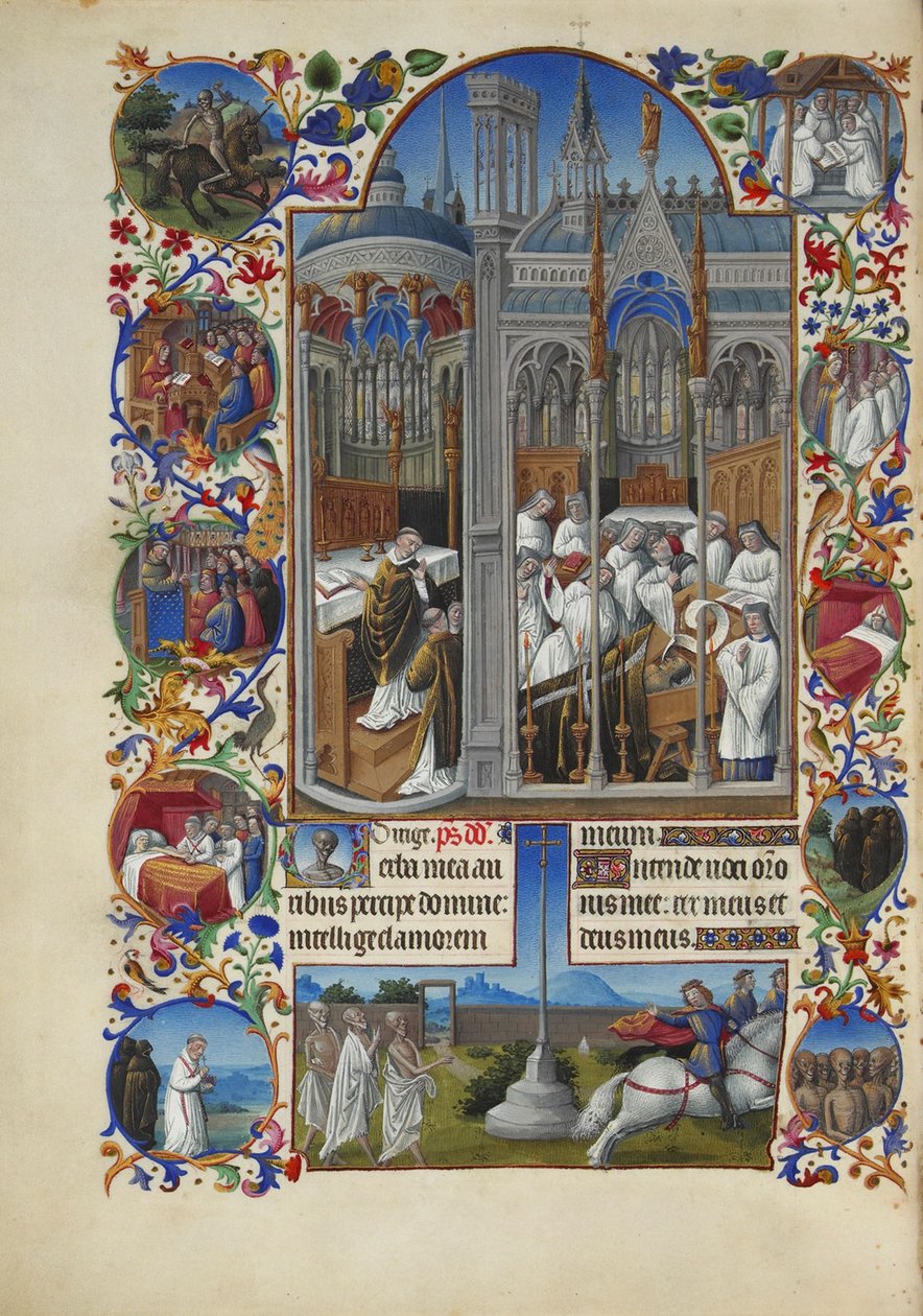 Très Riches Heures du duc de Berry Folio 86, verso - Begravelsen af ​​Raymond Diocrès af Limbourg Brothers