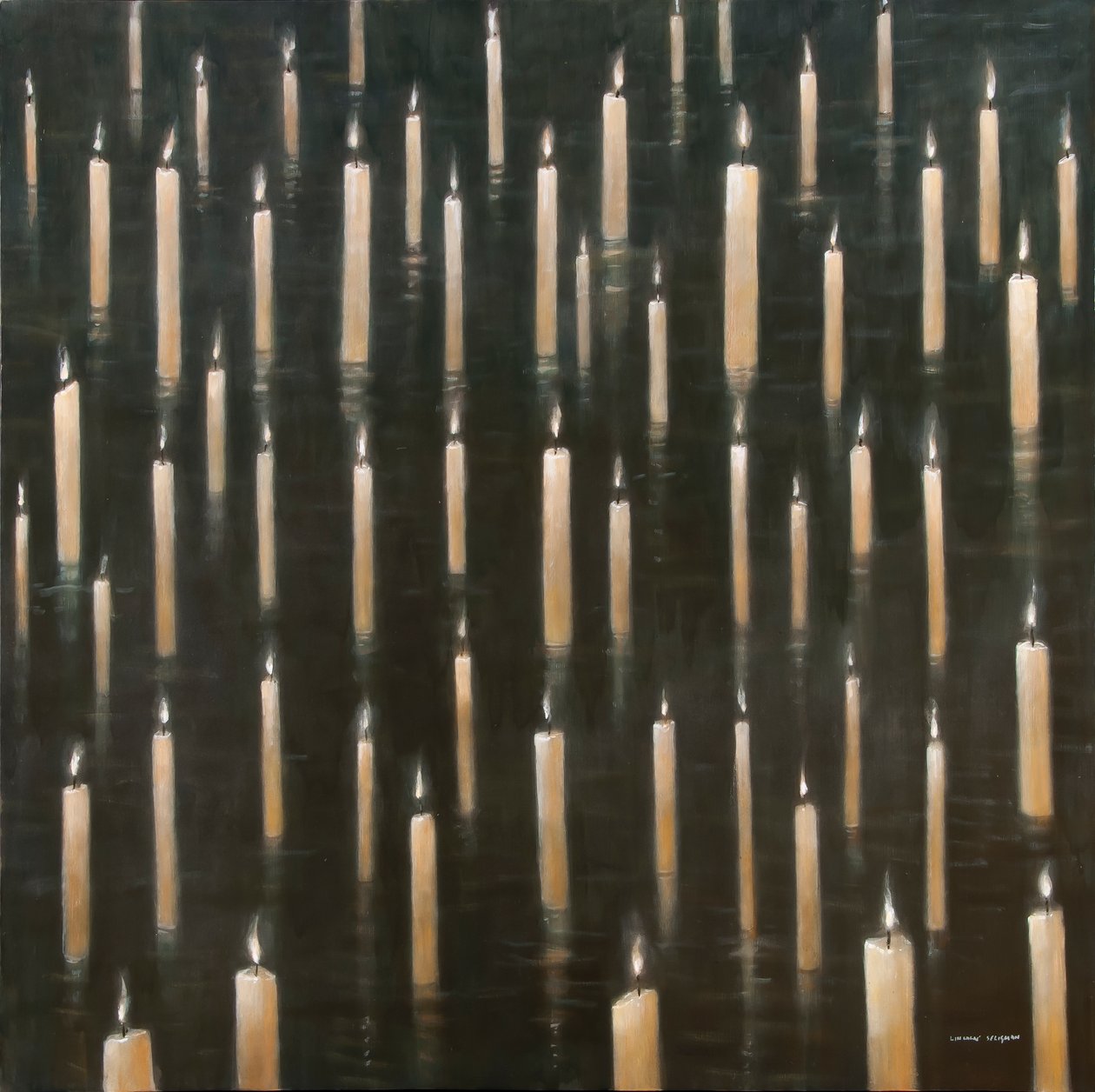 Candles on the Lake, Udaipur, Indien, 2012 (akryl på lærred) af Lincoln Seligman