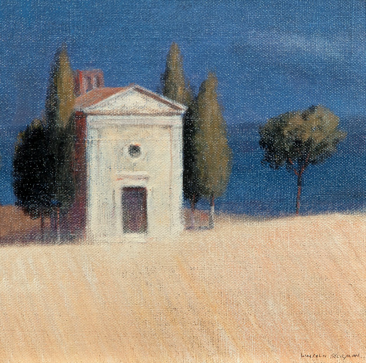 Kapel ved Pienza II, 2012 (akryl på lærred) af Lincoln Seligman