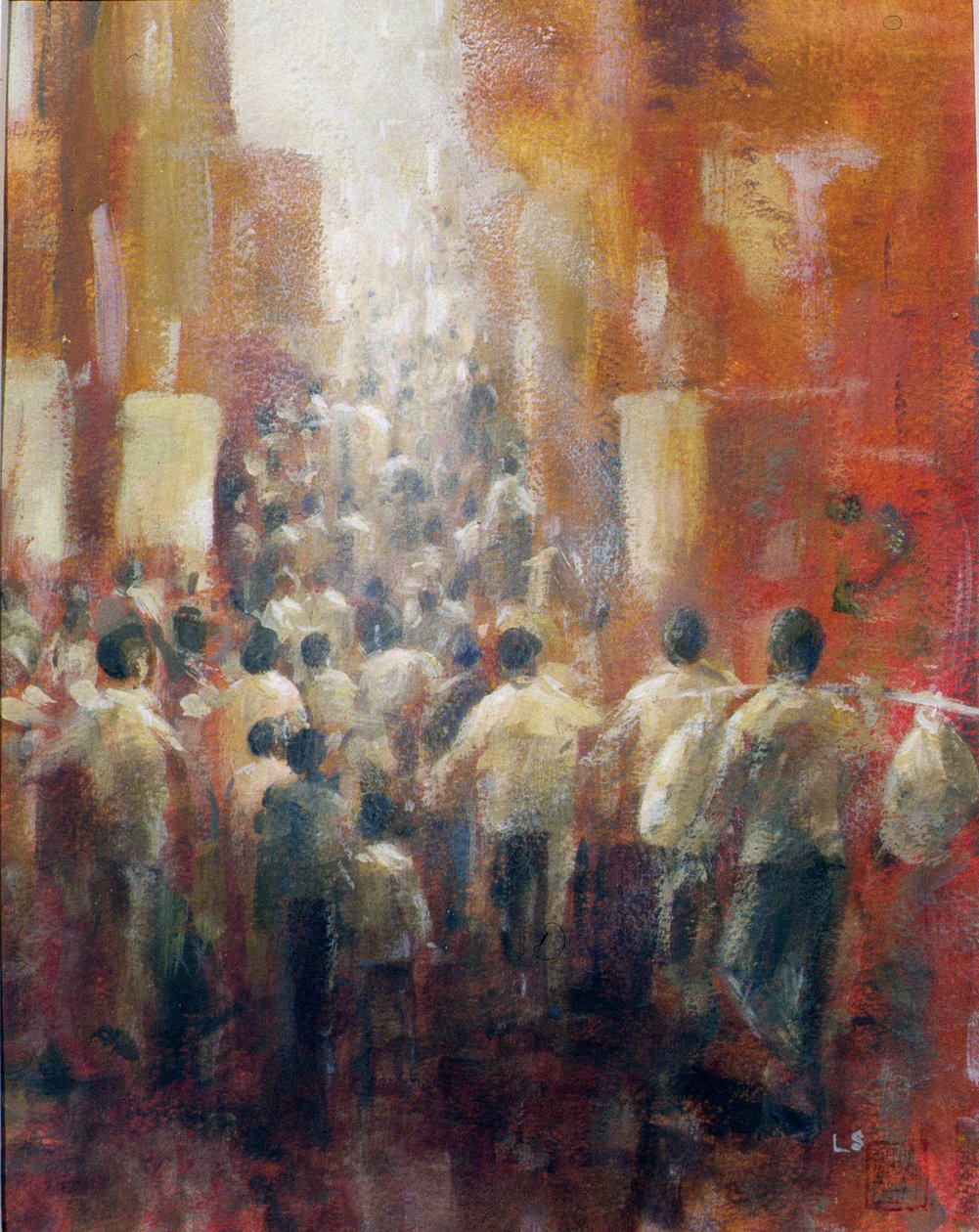 Chinese Street, 1992 (akryl på papir) af Lincoln Seligman
