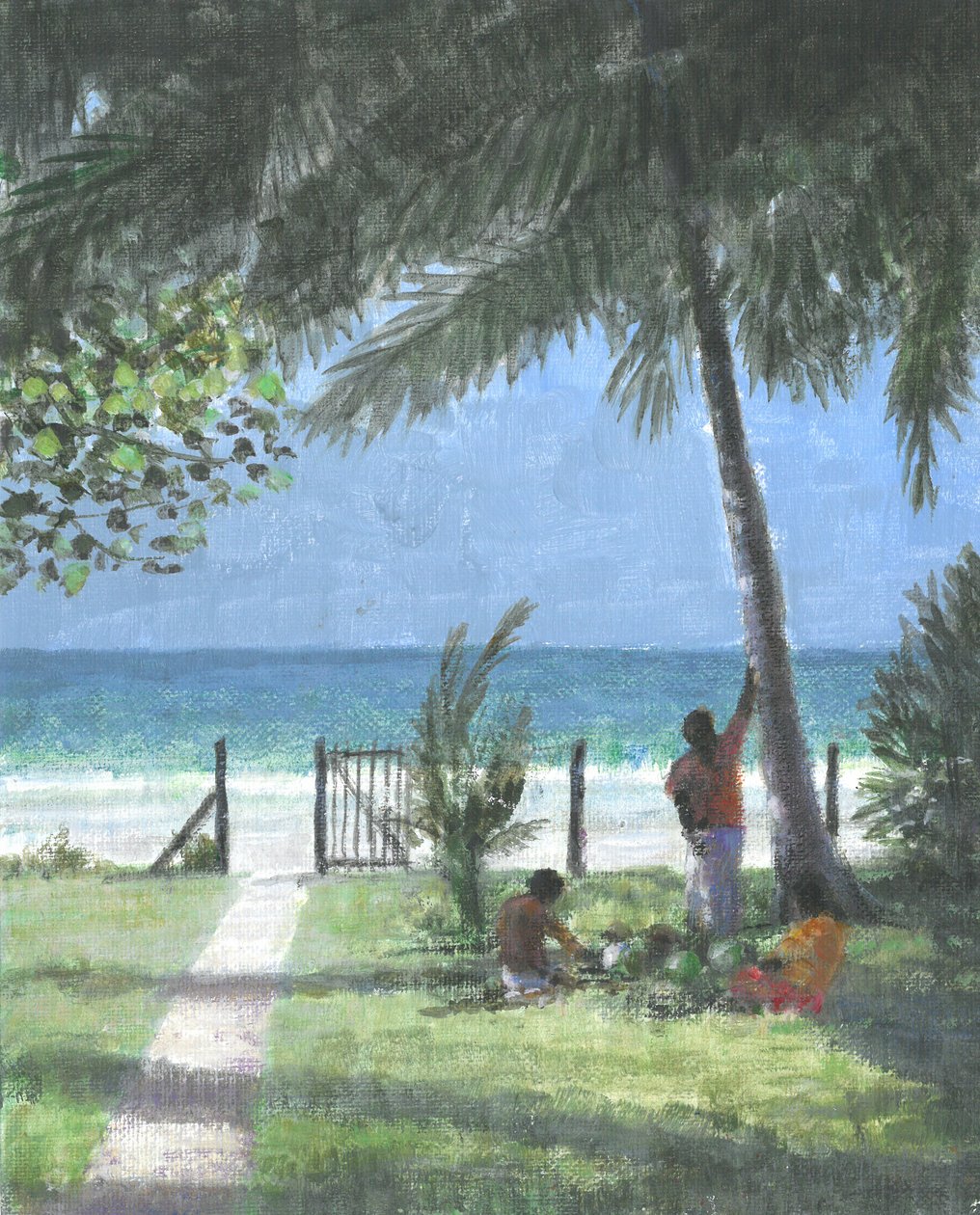 Coconut Man Calls, Sri Lanka, 2015 (akryl på lærred) af Lincoln Seligman