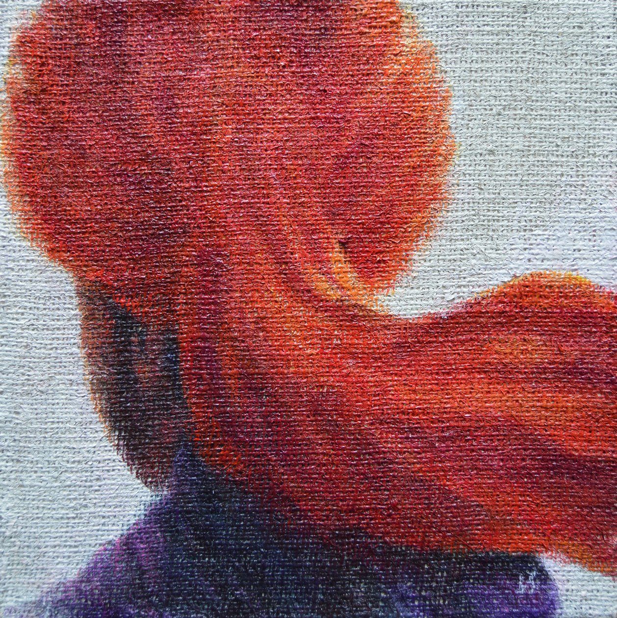 Orange turban på hessian af Lincoln Seligman