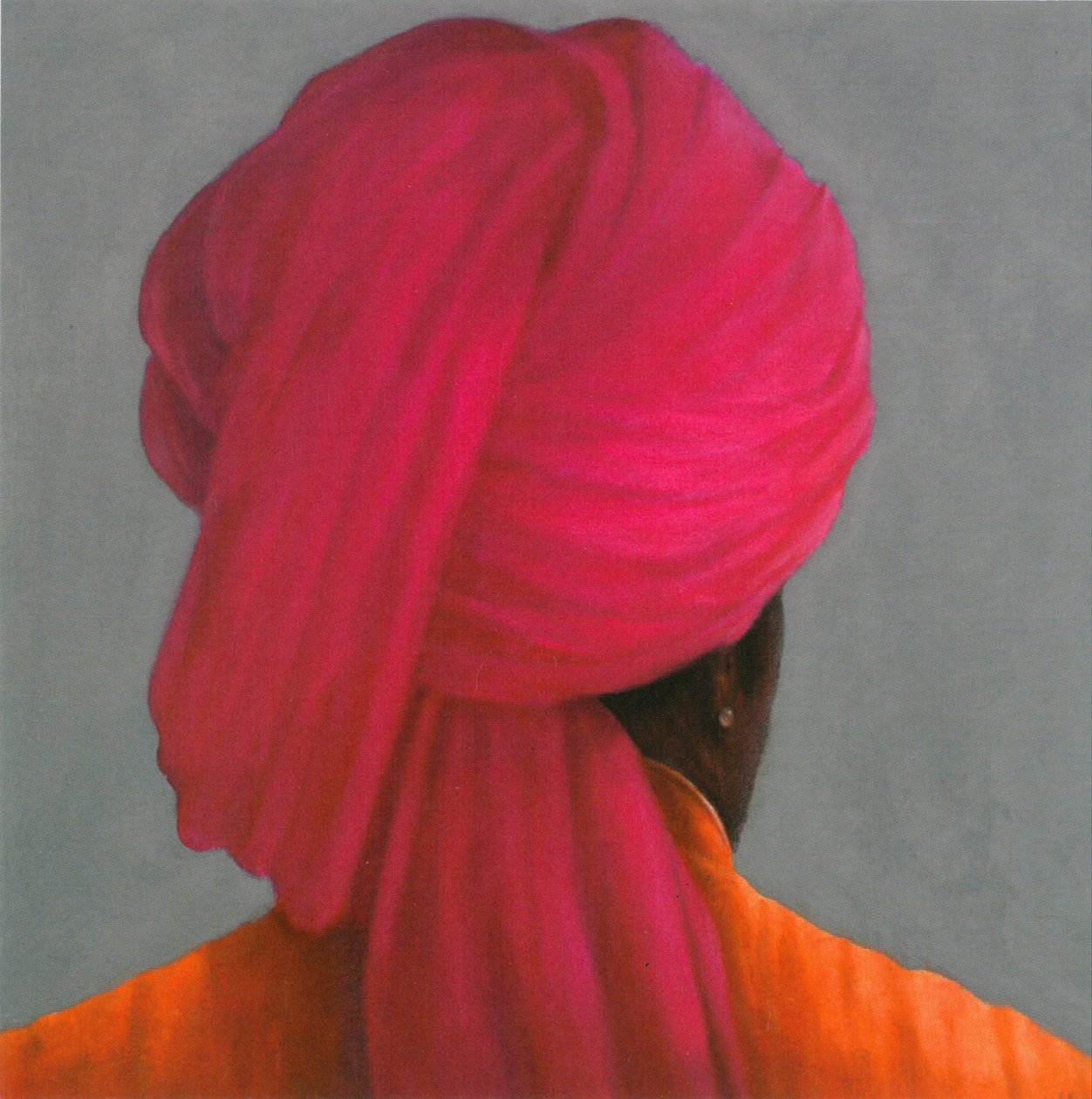 Pink turban (akryl på papir) af Lincoln Seligman