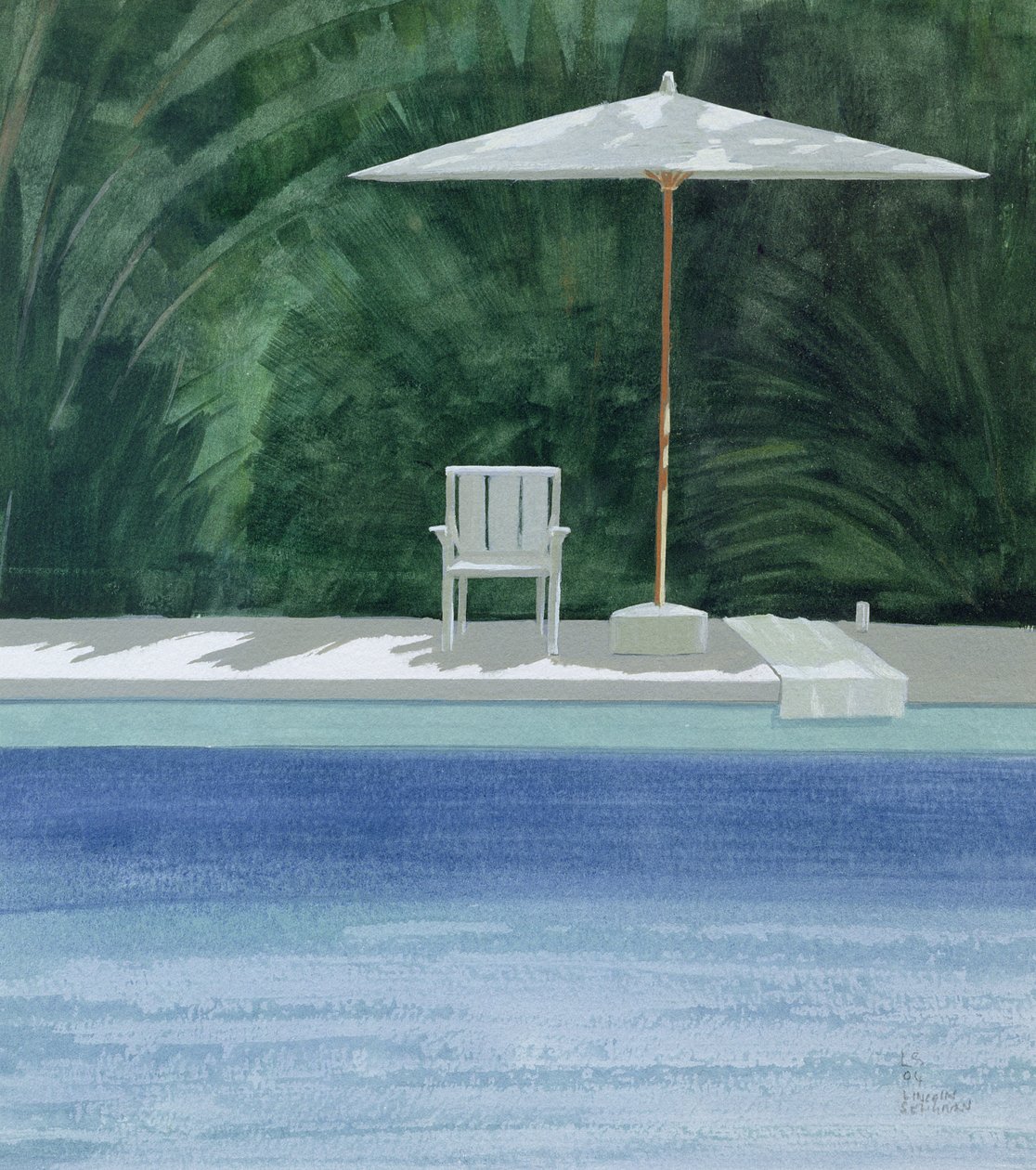 Poolside, 1994 (akryl på papir) af Lincoln Seligman