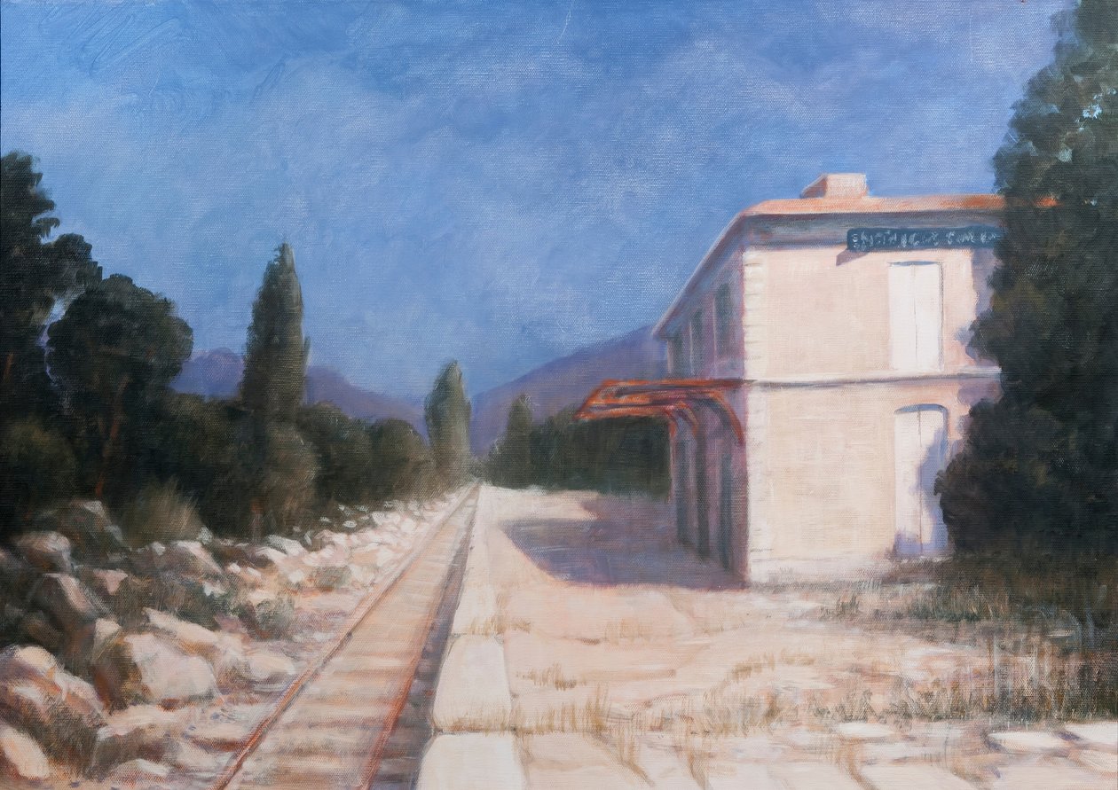 Jernbanestation, Châteauneuf, 2012 (akryl på lærred) af Lincoln Seligman