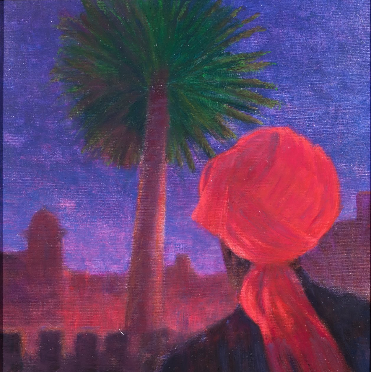 Rød turban, skumring, Jodhpur, 2012 (akryl på lærred) af Lincoln Seligman