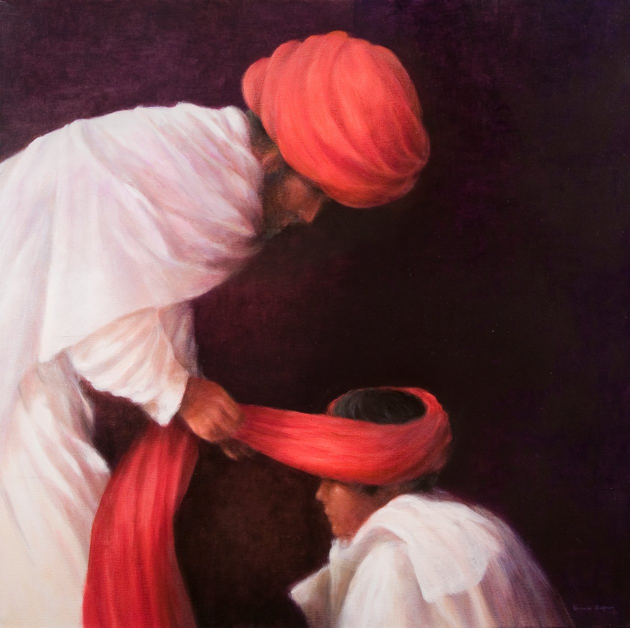 Binde en turban, 2010 (akryl på lærred) af Lincoln Seligman