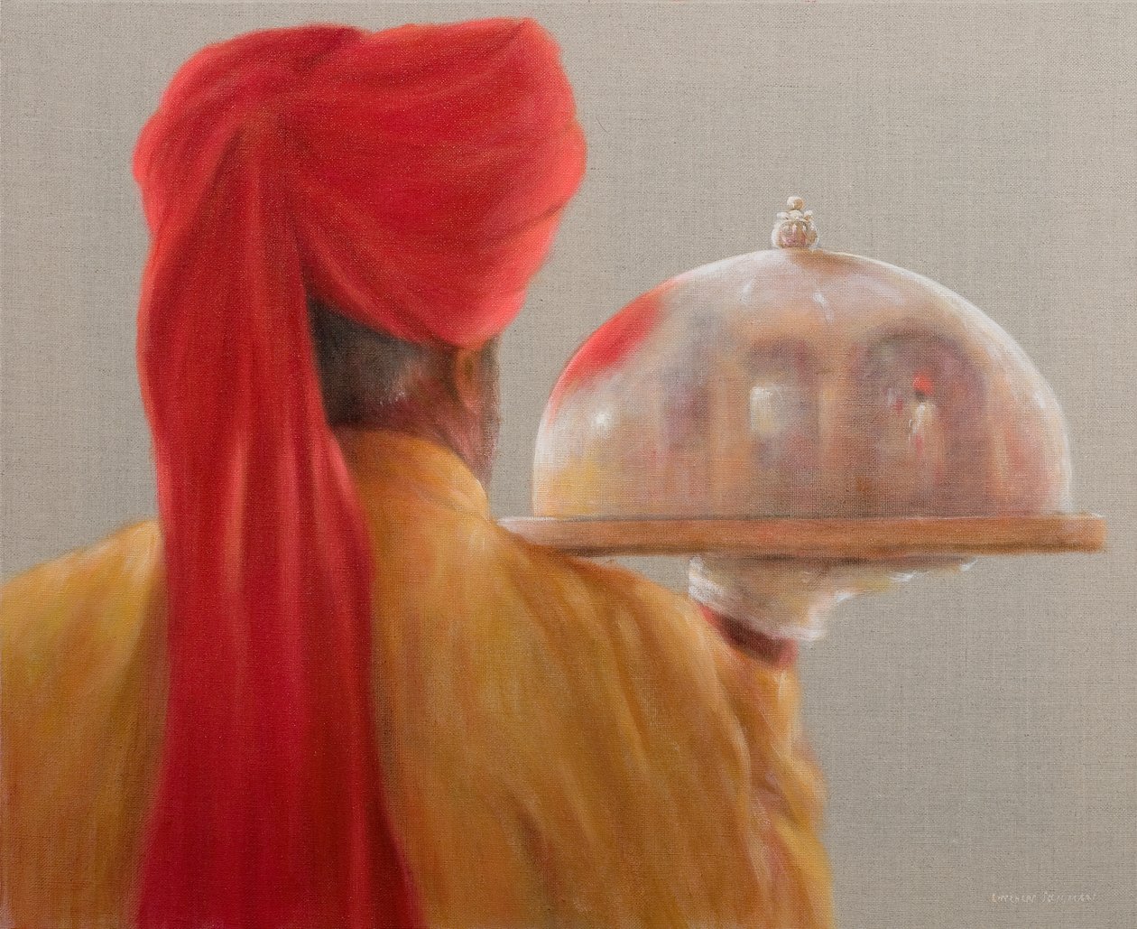 Tjener, Rambagh Palace, 2010 (akryl på lærred) af Lincoln Seligman