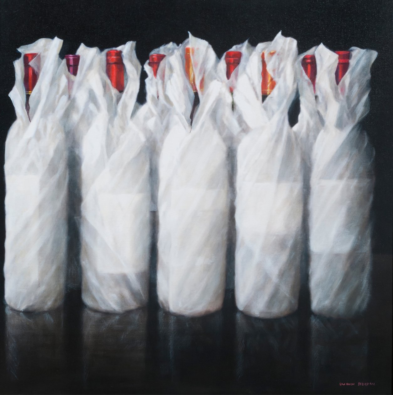 White Wrapped Wine, 2012 (akryl på lærred) af Lincoln Seligman