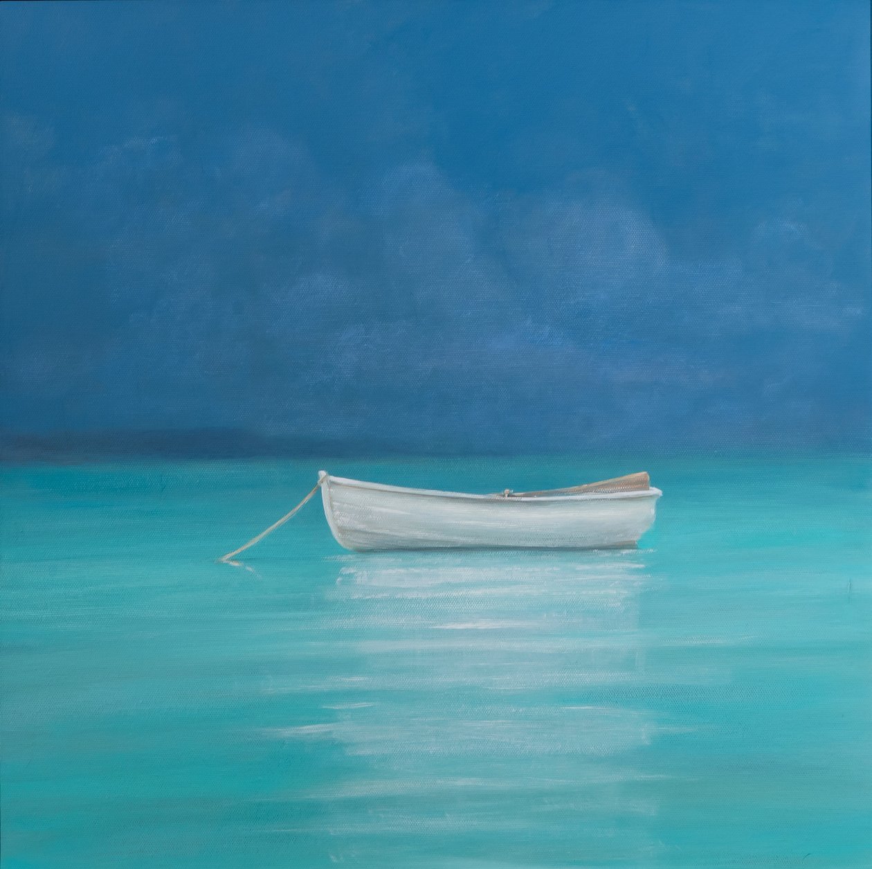 Hvid båd, Kilifi 2012 (akryl på lærred) af Lincoln Seligman