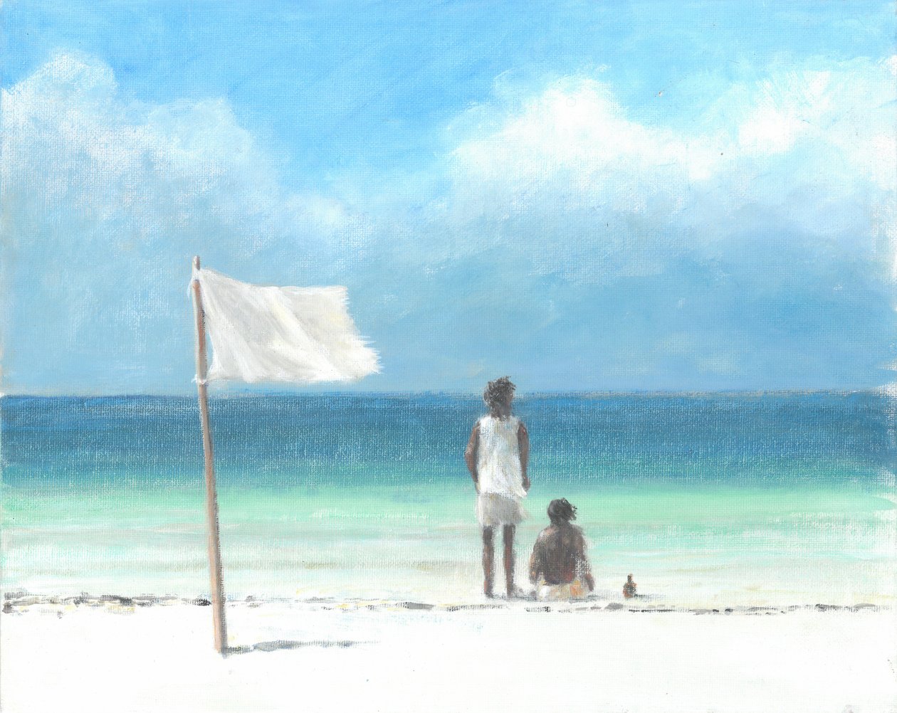 Boys on Beach, Kenya (akryl på papir) af Lincoln Seligman