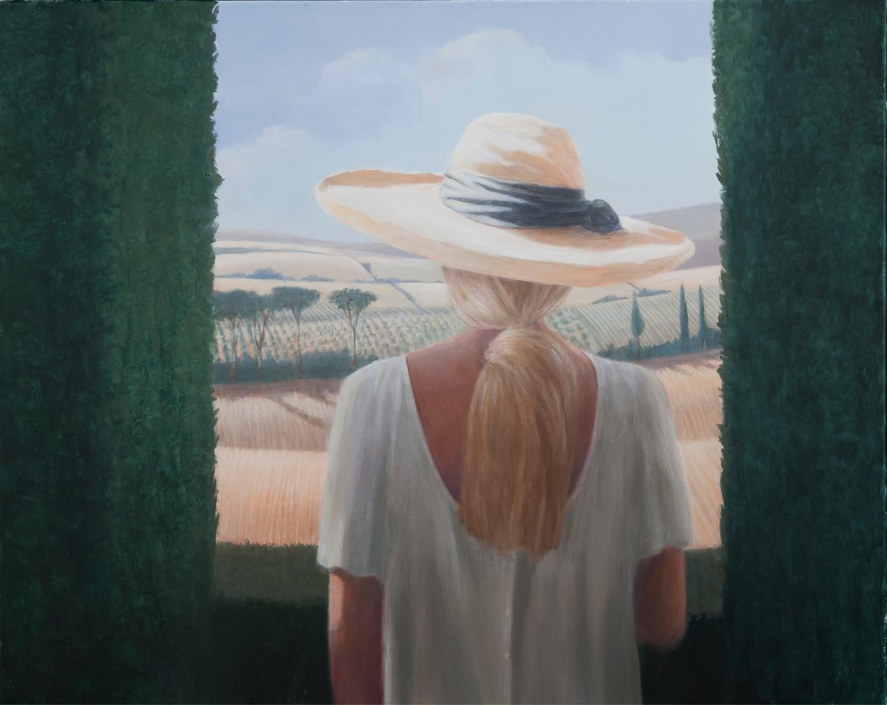 Pige, rygfoto, Toscana, 2012 (akryl på lærred) af Lincoln Seligman