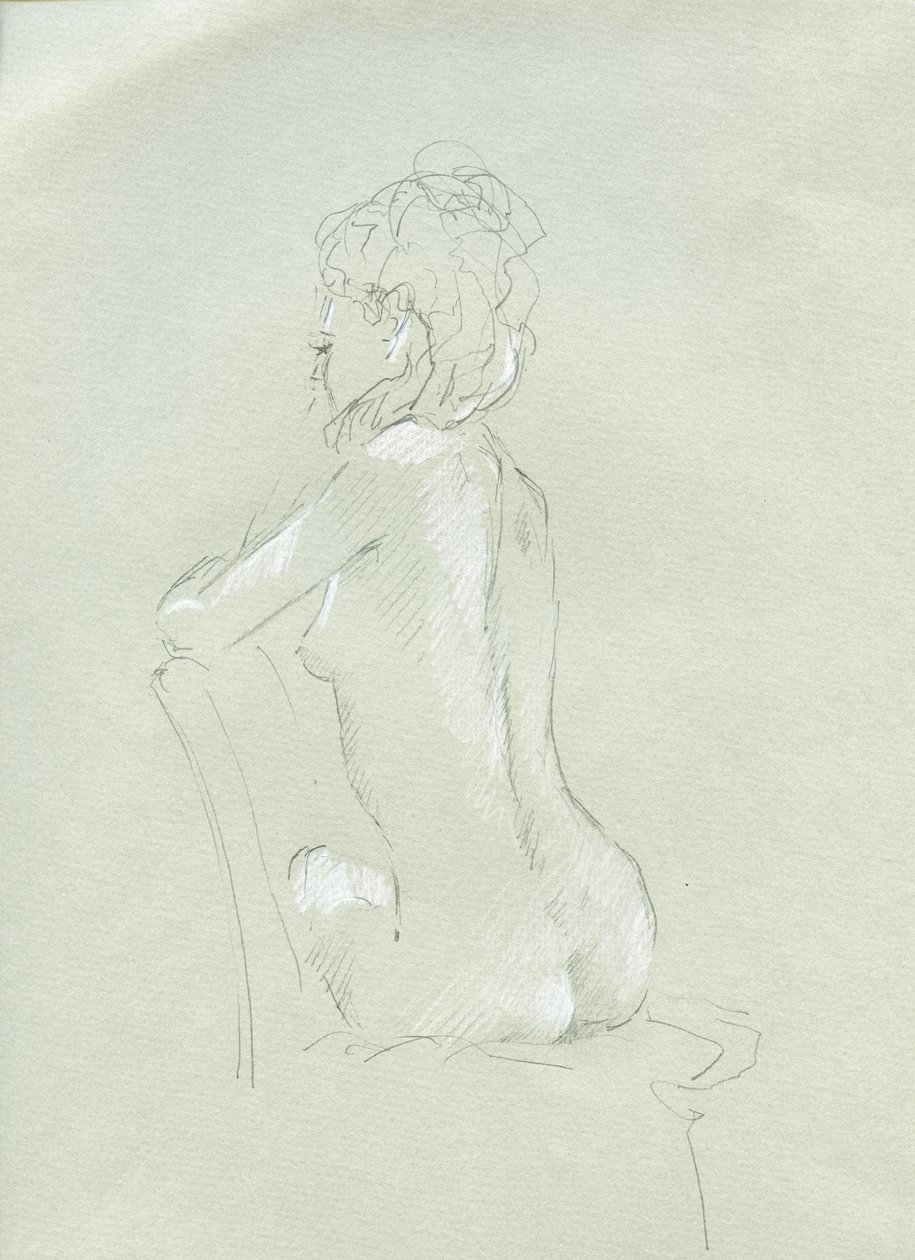 Nude Back View on Grey (blyant og kridt på papir) af Lincoln Seligman