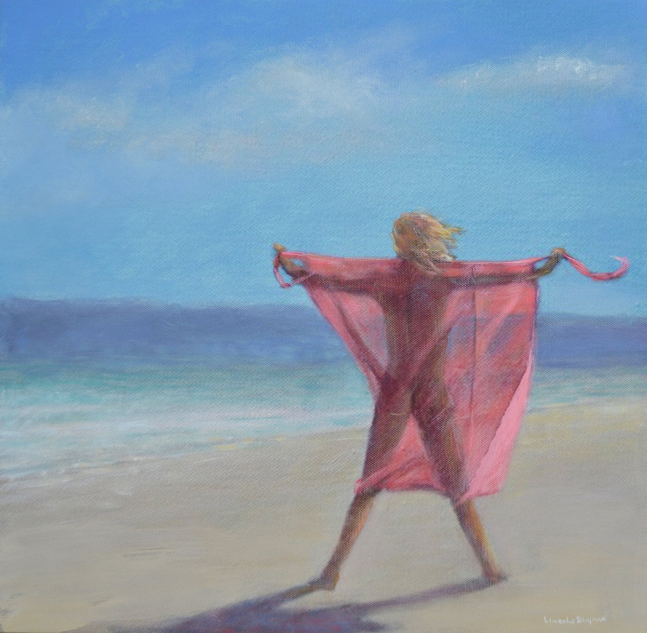 Pink Sari på stranden af Lincoln Seligman