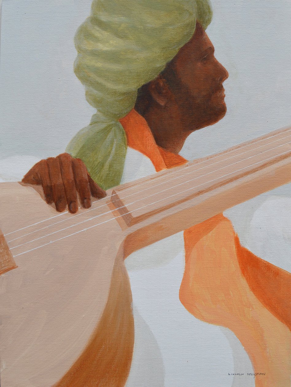 Sitar afspiller, grøn turban af Lincoln Seligman